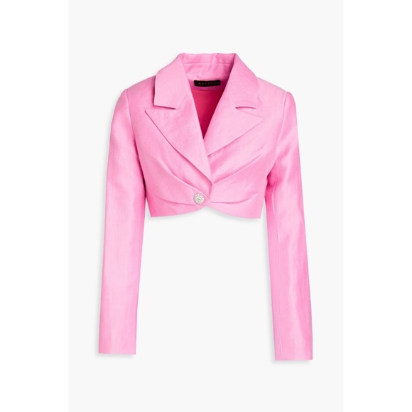Rasario Cropped Crystal-Embellished Linen-Blend Pink Jacket EU 36 or US 4 - Picture 2 of 13